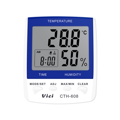 CTH-608 Digital Thermo Hygro Meter, Clock/Date function, Max/Min temperature humidity memory function.