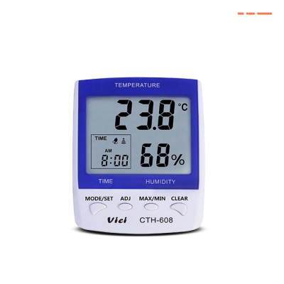 CTH-608 Digital Thermo Hygro Meter, Clock/Date function, Max/Min temperature humidity memory function.