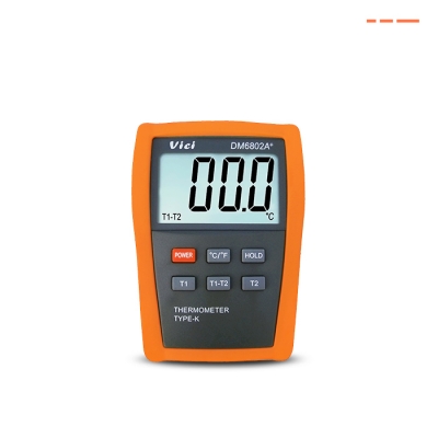 DM6802A+ 高精度双通道温度测量，显示T1、T2、T1-T2，最高测量1300℃，数据保持。