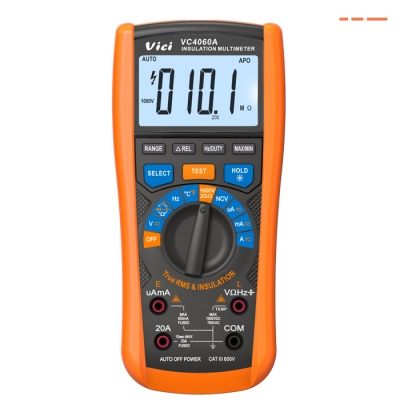 VC4060A Insulation DMM Motor Checker, True RMS test, NCV test, Data hold, Backlight, Torch lighting, Max/Min and the difference value between max and min.